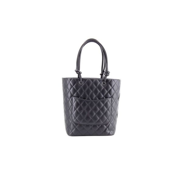 Chanel Cambon Line Medium Tote Bag Lambskin Black Silver Shoulder Bag - Picture 2 of 8